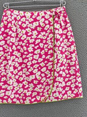 Talbots Skirt Women 8 Pink Green White Floral Wrap Mini Pencil Bright Vintage*